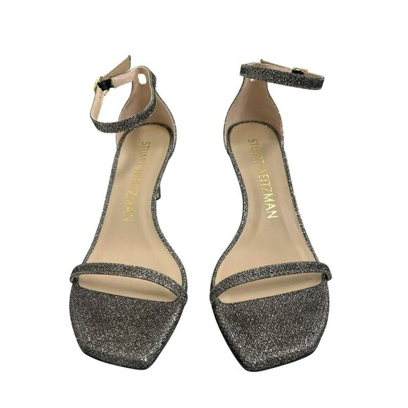 NEW Stuart Weitzman Nudist Curve Glitter Ankle Strap Heels Sandals Shoes Sz 8 - Picture 2 of 8